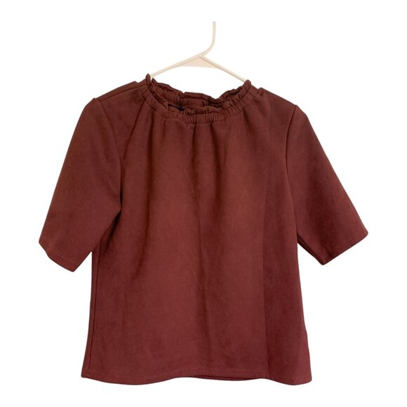 Ann Taylor Velvet Red Women's Shirt with Ruffled Neckline - Size S - Picture 1 of 3